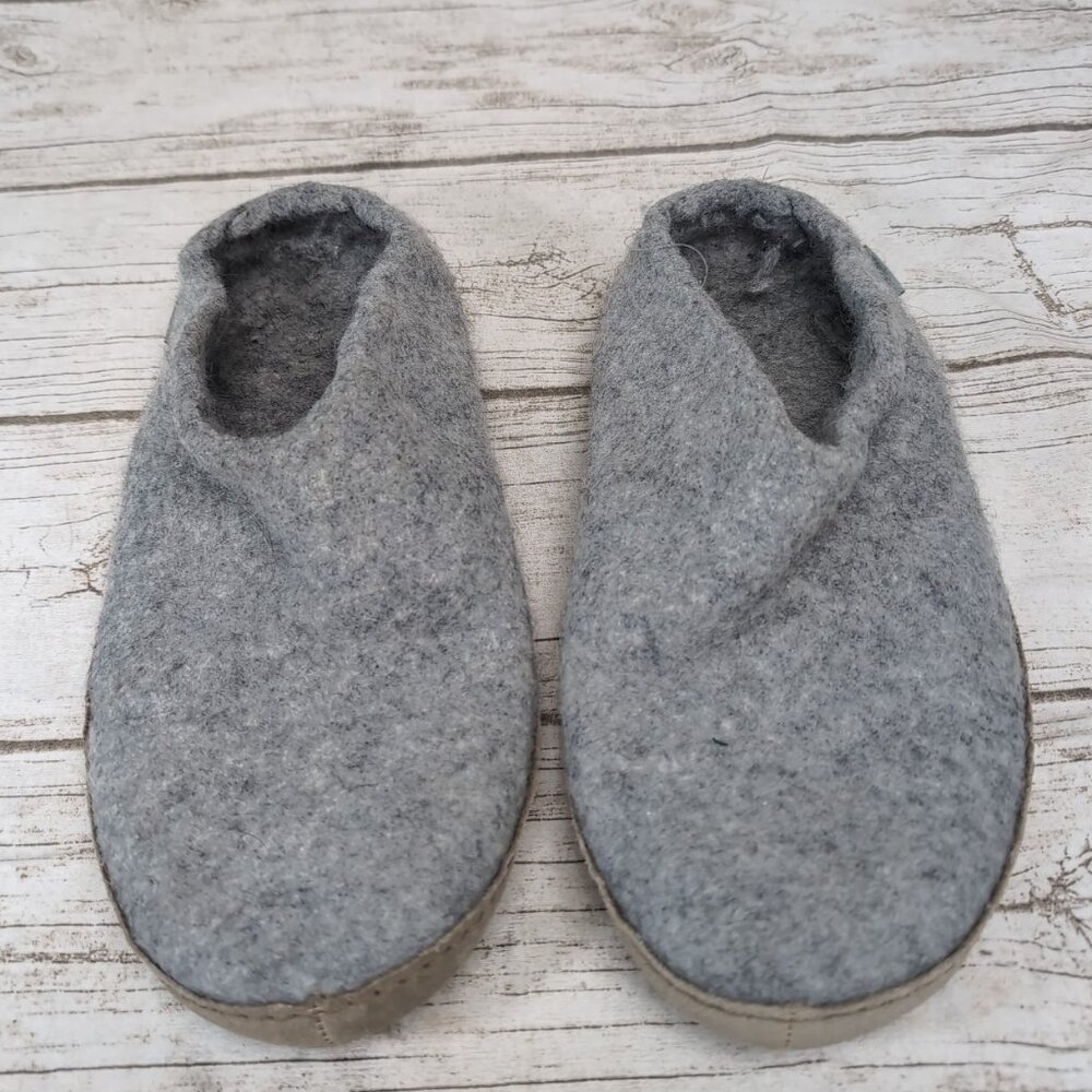 Glerups Grey Wool Felted Slippers Size 44